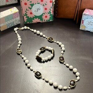White and Tiger Eye Like Beaded Jewelry Set